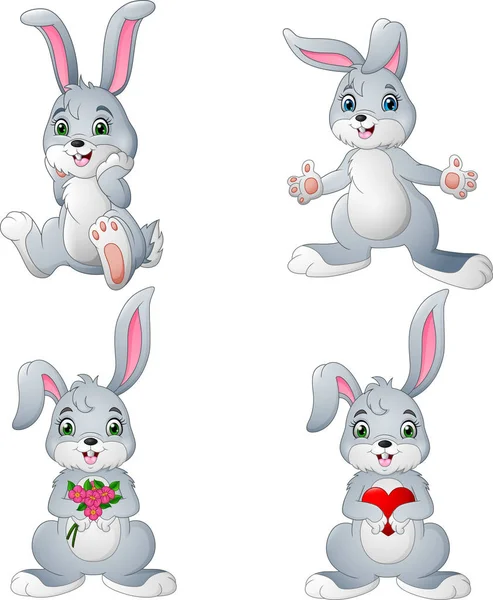 Набор Мультяшных Кроликов — стоковый вектор