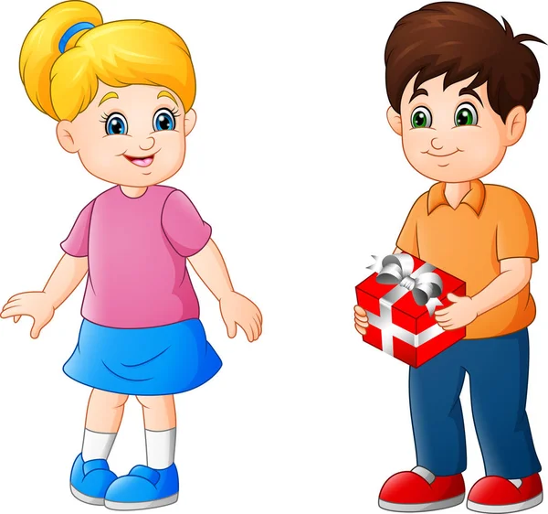 Lindo Niño Dando Regalo Una Chica — Vector de stock