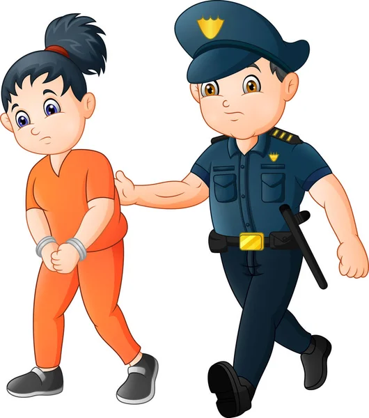 Cartoon Police Officer Female Prisoner — Stock Vector