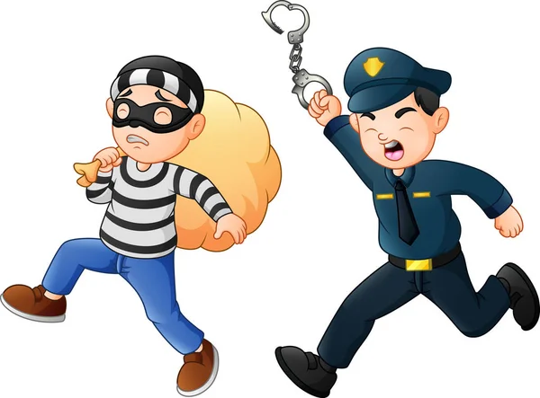 Policía Trata Perseguir Ladrón — Vector de stock