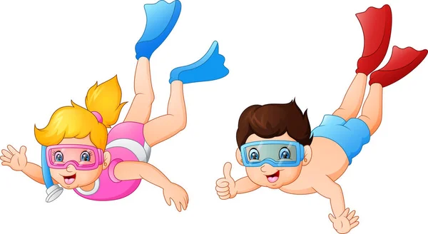 男孩和女孩在水下潜水 — 图库矢量图片