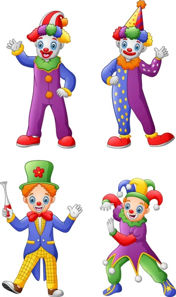 Set Colorful Friendly Clowns Classic Outfits — Stock Vector