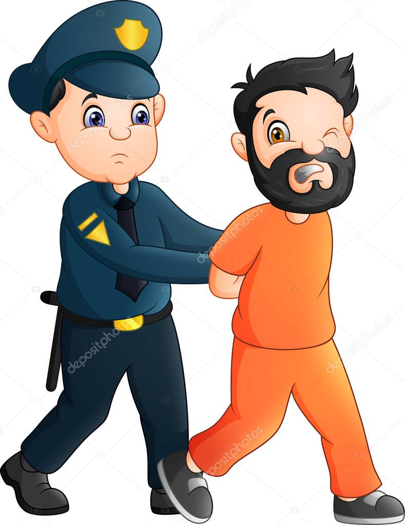 Cartoon Police officer with a prisoner