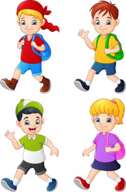 Beyaz arka planda karikatür okul çocukları