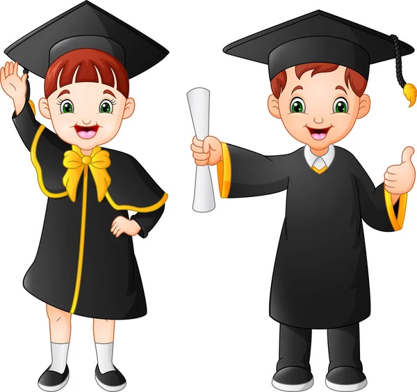 Desenhos Animados Criança Feliz Traje Graduação —  Vetores de Stock