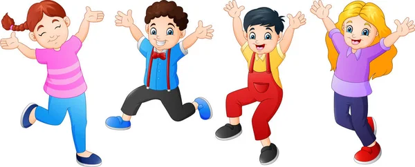 Niños Dibujos Animados Saltando Juntos — Vector de stock