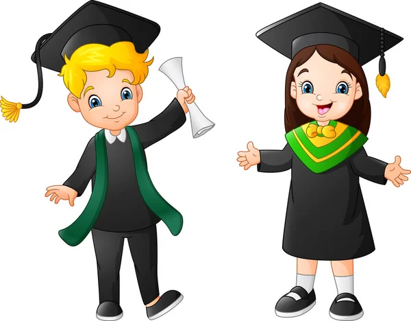 Dibujos Animados Niño Feliz Traje Graduación — Vector de stock