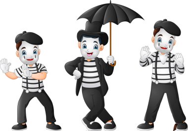 Set of Mimes Performing Different Pantomimes clipart