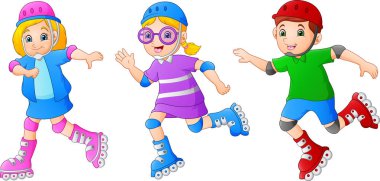 Roller Paten oynayan karikatür çocuk