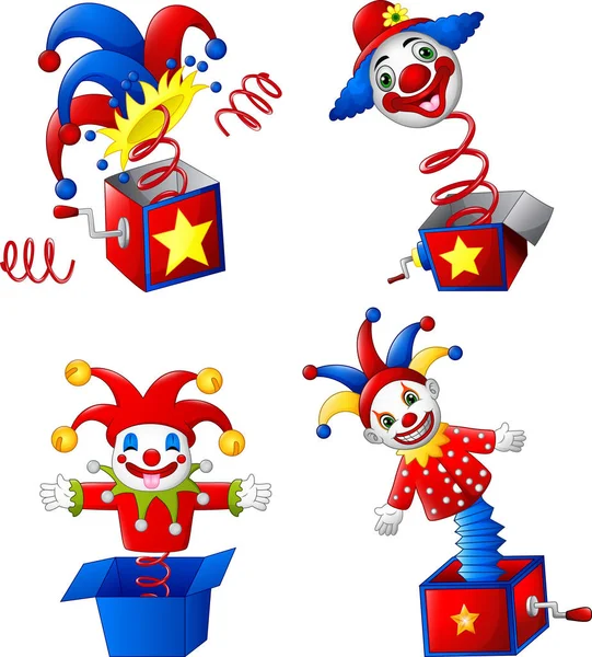 Set Van Toy Circus Clown Uit Een Doos — Stockvector