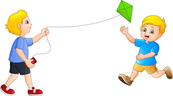 Cartoon Kinderen Spelen Vliegers — Stockvector