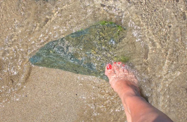 水の中に女性の足で夏組成 — ストック写真