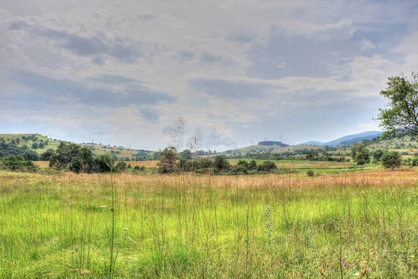 Pastoral Landscape Countryside Meadow Fluffy Clouds — Stock Photo, Image