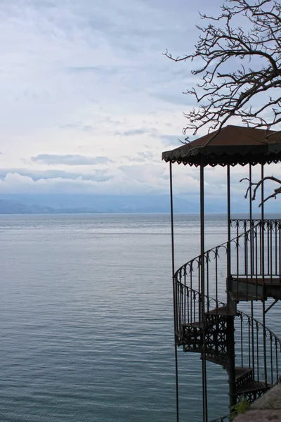 Paisaje Marino Verano Con Escaleras Árbol — Foto de Stock