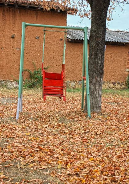 Autumnal Picture Single Swing Back Yard — Stock Photo, Image
