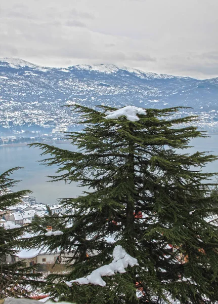 Bild Staden Ohrid Och Sjön Vintern Allmän — Stockfoto