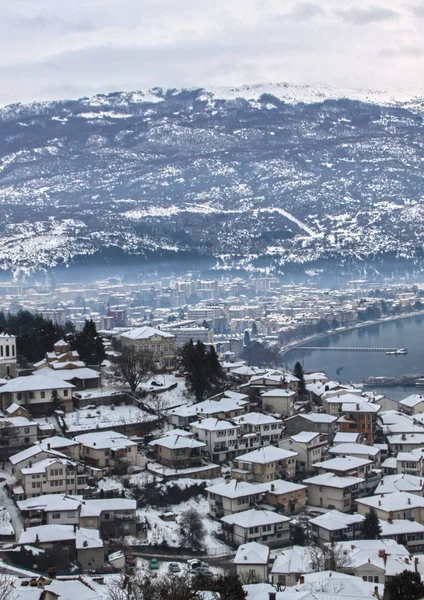 Foto Della Città Ohrid Lago Inverno Vista Generale — Foto Stock