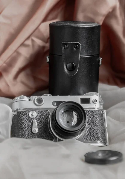 Closeup Picture Vintage Camera Black White — Stock Photo, Image