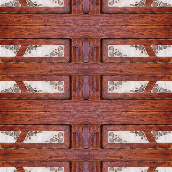 Naadloze textuur van houten panelen met stenen en kabel voor pub of restaurant decoratie. — Stockfoto