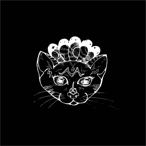 Ilustração de um retrato de um gato psicodélico. Espaço cósmico e animal de estimação. Giz em um quadro negro —  Vetores de Stock