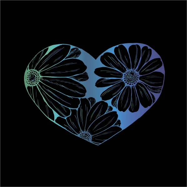 Ilustracja kolor bukietu z chamomiles w sercu. Wszystko jest miłością — Wektor stockowy