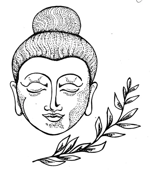 Pattrn blanco negro de buddha cabeza y hoja de badian . — Vector de stock