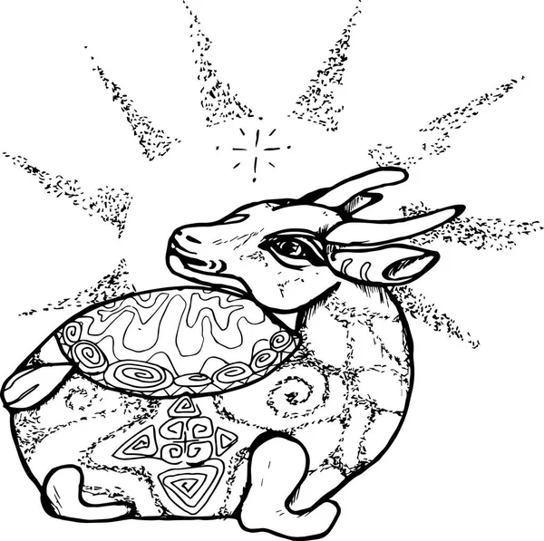 Ilustración en blanco y negro de un toro con rayos saliendo de la cabeza . — Vector de stock