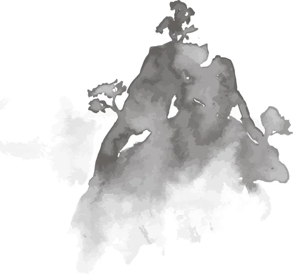 Mascara bianco nero illustrazione di montagne e alberi cinesi . — Vettoriale Stock