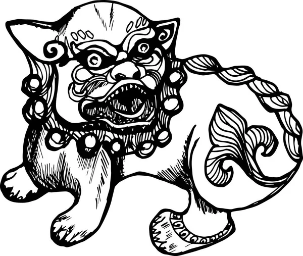 Μαύρο λευκό απεικόνιση κινεζική λιονταριού. Ιστορία και προστασία. — Διανυσματικό Αρχείο