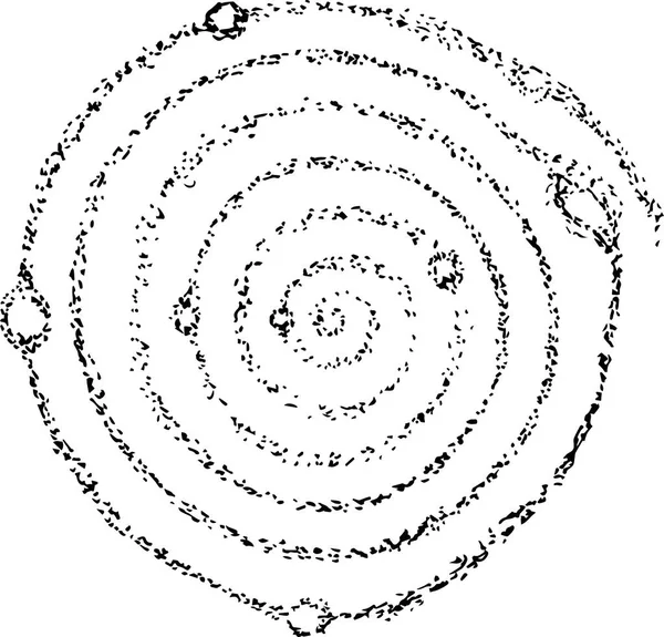 Ilustração da espiral cósmica da galáxia e dos planetas nela presentes . — Vetor de Stock