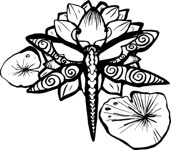 Bild Einer Libelle Auf Einem Lotus Tätowierung — Stockvektor