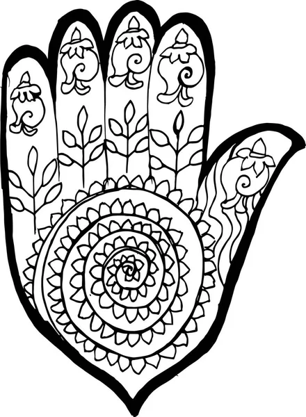 Illustrayion van een hamsa met een ornament in de stijl van mehendi. — Stockvector