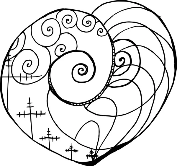 Illustration mit Spannungssäulen, Spiralen, in das Herz eingeschriebenen Wellen. Technik und Fortschritt. — Stockvektor