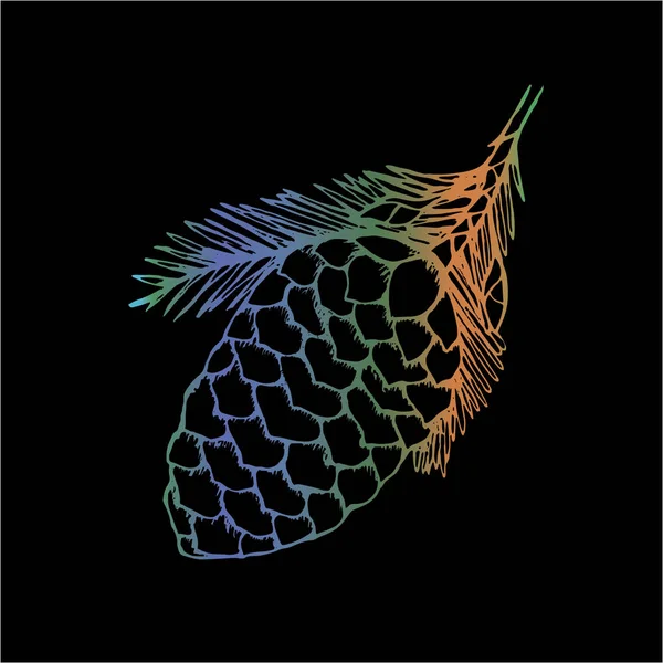 Ilustração a cores de um abeto de cone. Idéia da tatuagem — Vetor de Stock