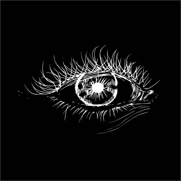 Illustration with eye in the style of hatching. An idea for a tattoo. Chalk on a blackboard. — Stock Vector