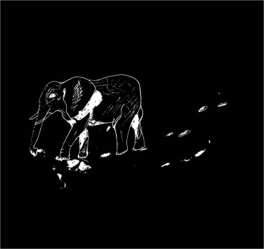 Damızlık tarzında yapılmış bir yürüyen fil Illustration. Bir tahtaya tebeşir.