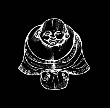 Gülen bir hotem ile Illustration. Refah sembolü. Tahta üzerinde tebeşir.