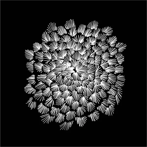Ilustración en blanco y negro de una flor mandaloide psicodélica en la técnica de eclosión . — Archivo Imágenes Vectoriales