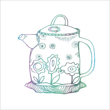 Gradient illustration of a flower decorated teapot in the old style.