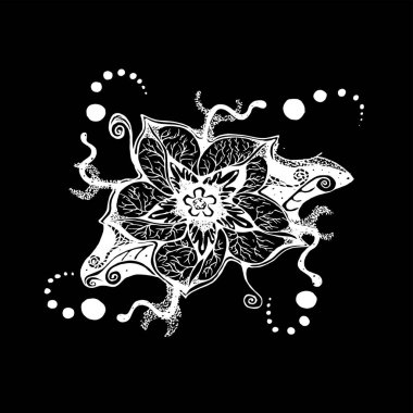 Desenler, süseşyaları, bir dövme için bir fikir ile bir mandala çiçek Siyah-beyaz illüstrasyon.