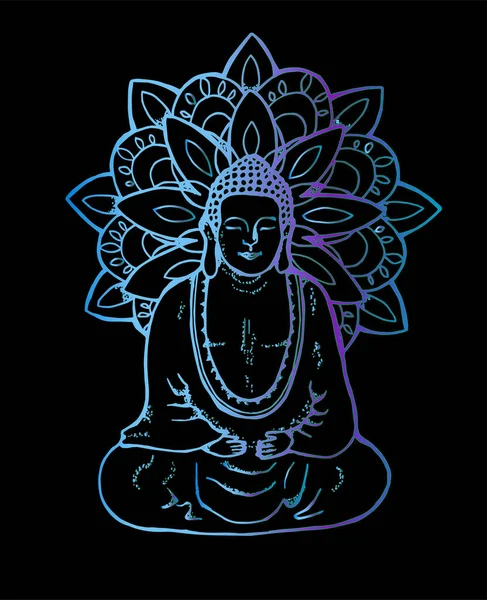 Meditasyon yapan mandala budha 'nın tasviri. Sendgle tarzında renkli mandala. Sokak sanatı — Stok Vektör