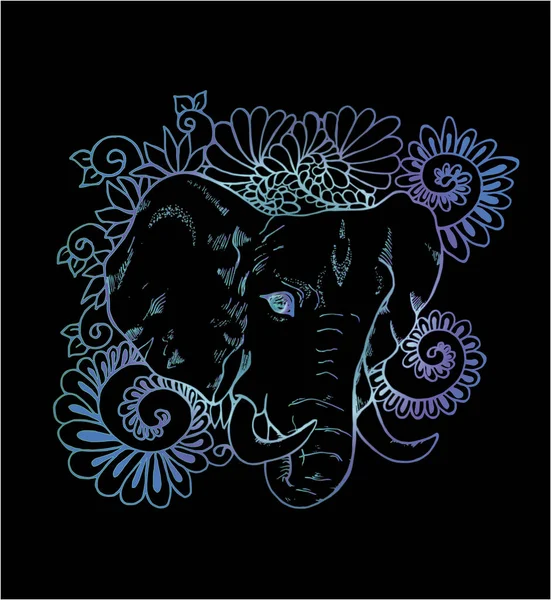 Disegno a colori di un elefante cosmico su uno sfondo di un ornamento. Ganesha divinità indiana — Vettoriale Stock