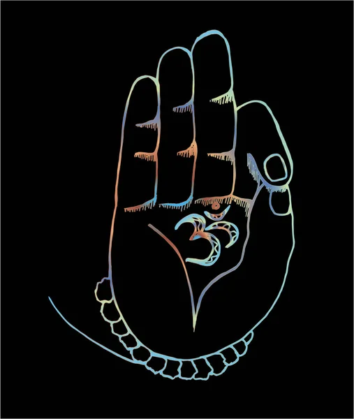 Le bras de la shiva avec ohm. Illustration en couleur des mains et rudraksh — Image vectorielle