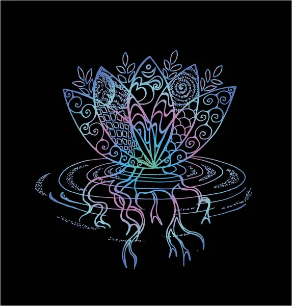 Ілюстрація неонових лотосів. Візерунок, om і квітка — стоковий вектор