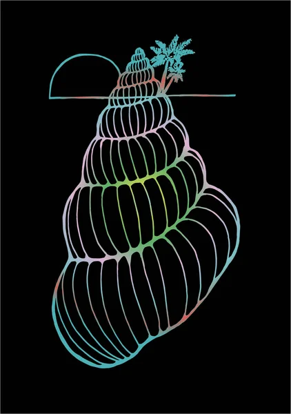 Ilustração a cores de uma concha com uma palmeira. Logótipo — Vetor de Stock