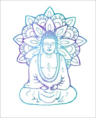 Meditasyon mandala buda renk illüstrasyon. Sentangle tarzında Mandala. Sokak sanatı