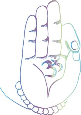 The arm of the shiva with ohm. Gradient illustration of hands and rudraksh clipart