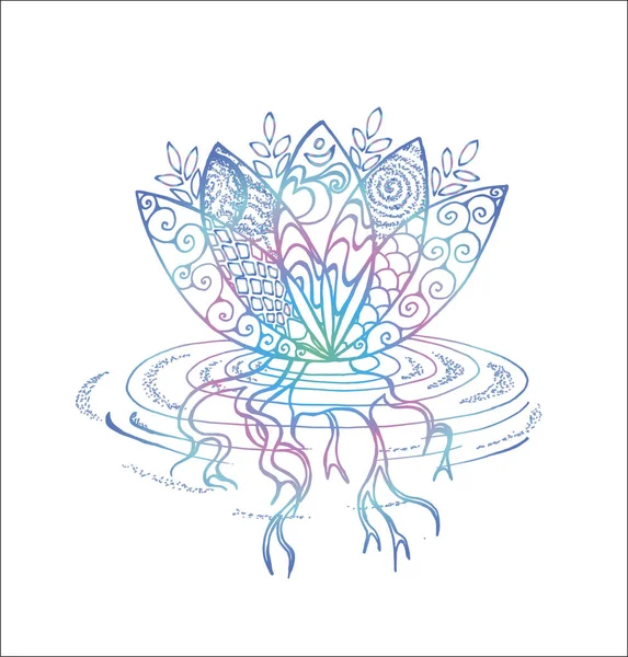 Ilustración de loto a color. Patrón, om y flor — Vector de stock