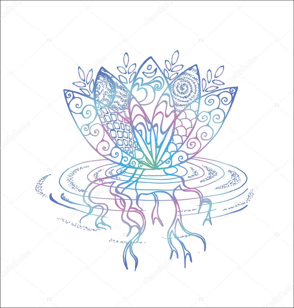 Color lotus illustration. Pattern, om and flower