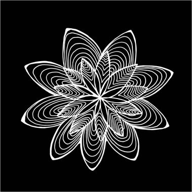 Siyah beyaz çiçek deseni. Psikedelik motif. Tahtadaki tebeşir